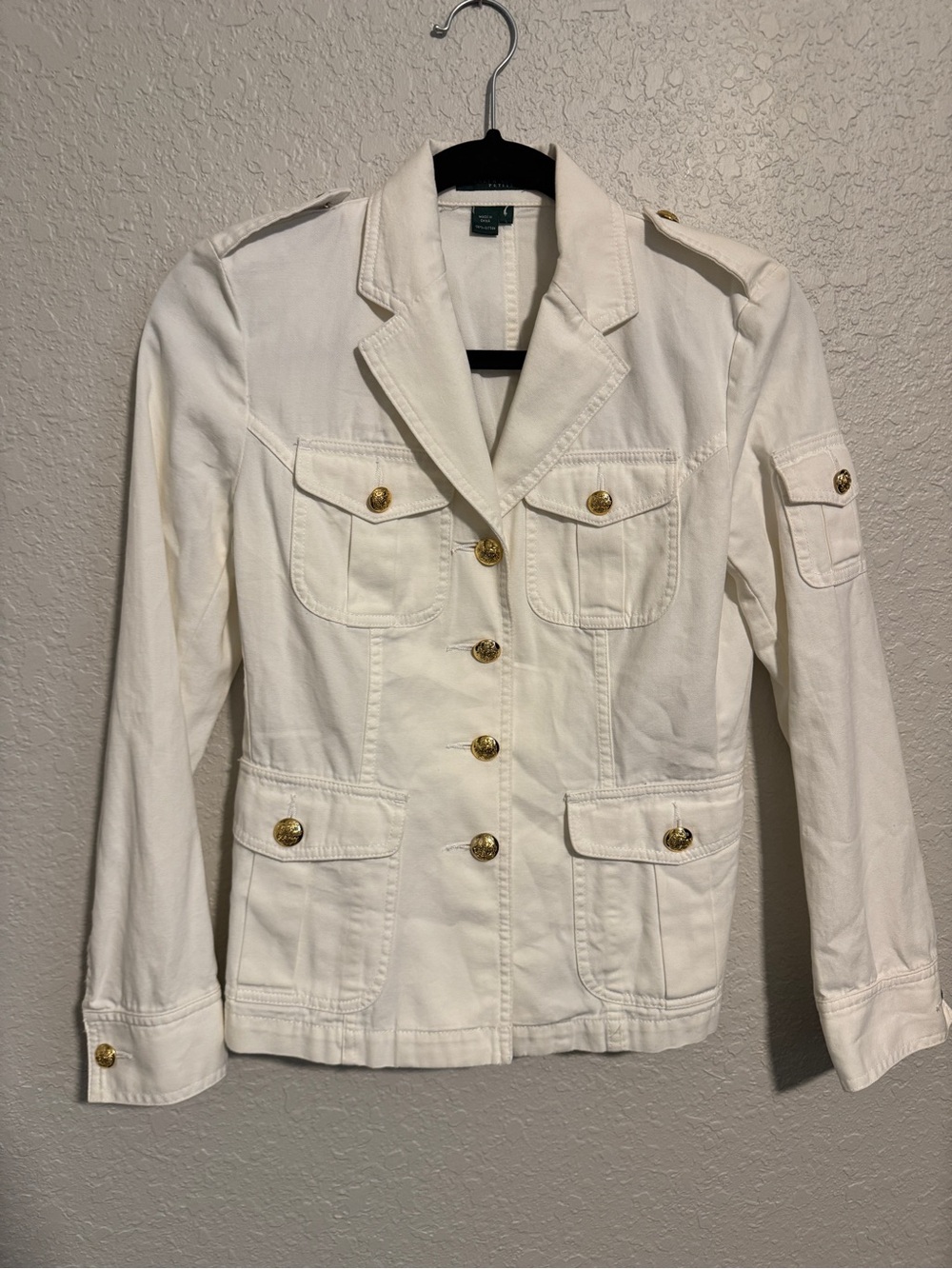 Vintage Ralph Lauren Women's White Utility Blazer with Gold Buttons